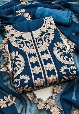 Blue Solid Georgette Dress Material