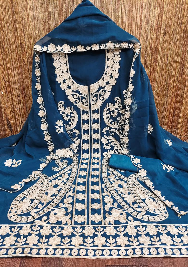 Blue Solid Georgette Dress Material