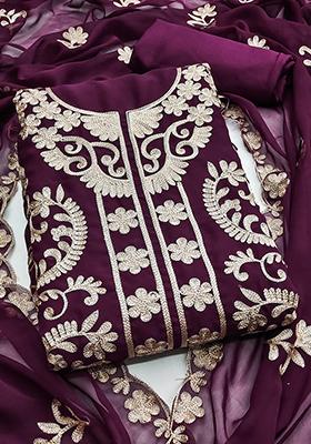 Purple Solid Georgette Dress Material