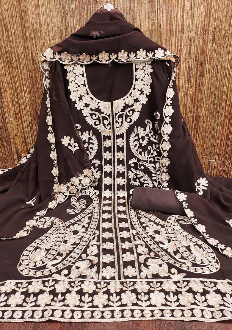 Brown Solid Georgette Dress Material