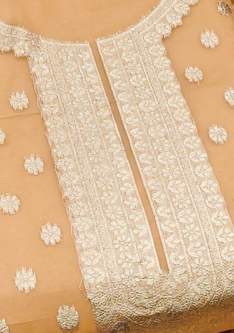 Green Solid Organza Dress Material