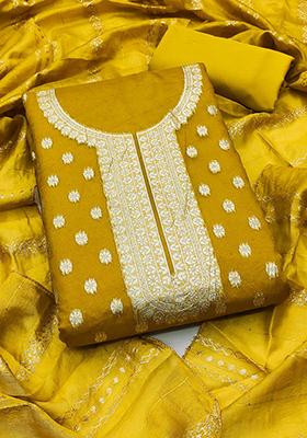 Mustard Yellow Solid Organza Dress Material