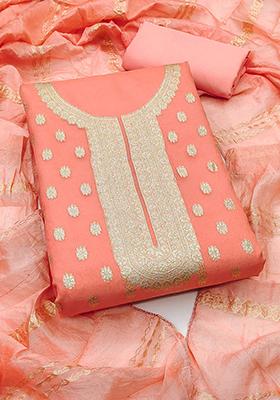 Orange Solid Organza Dress Material