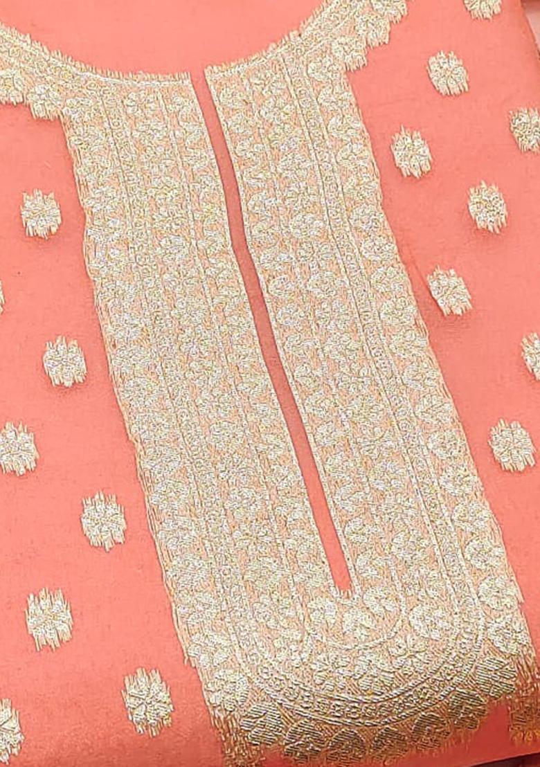 Orange Solid Organza Dress Material