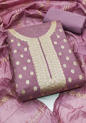 Pink Solid Organza Dress Material