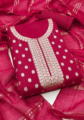 Red Solid Organza Dress Material