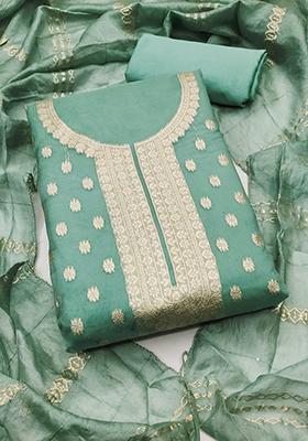 Teal Blue Solid Organza Dress Material