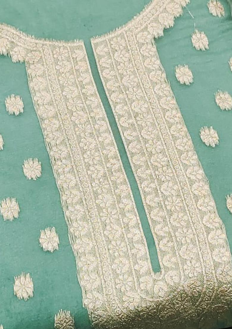 Teal Blue Solid Organza Dress Material