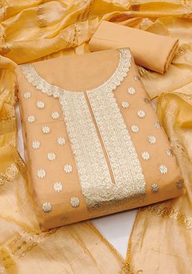 Yellow Solid Organza Dress Material