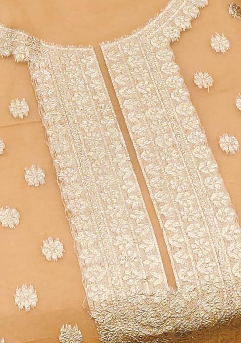 Yellow Solid Organza Dress Material