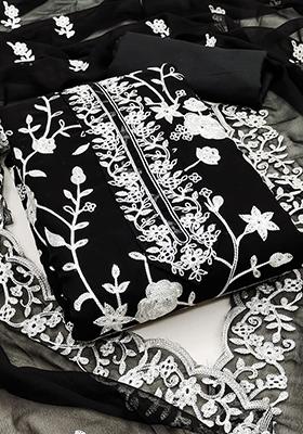 Black Solid Georgette Dress Material