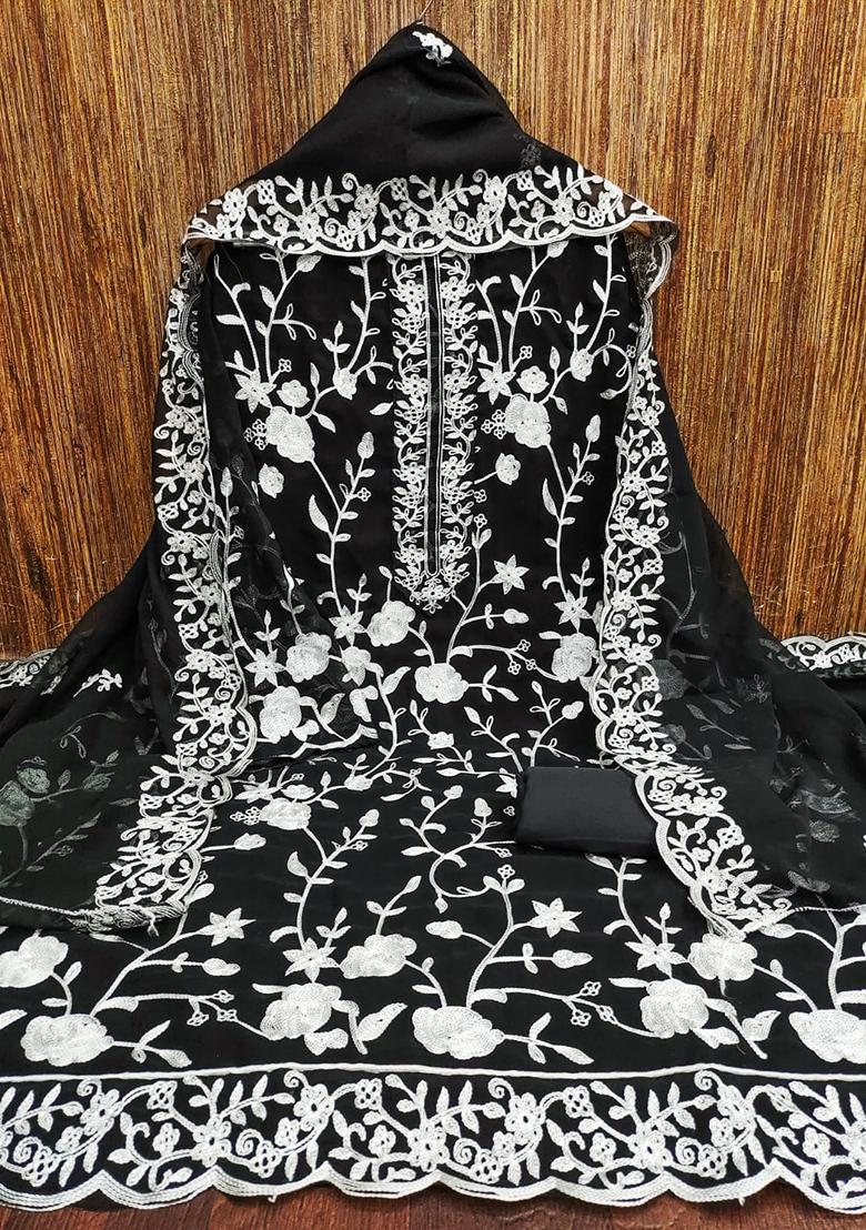 Black Solid Georgette Dress Material