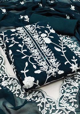 Blue Solid Georgette Dress Material