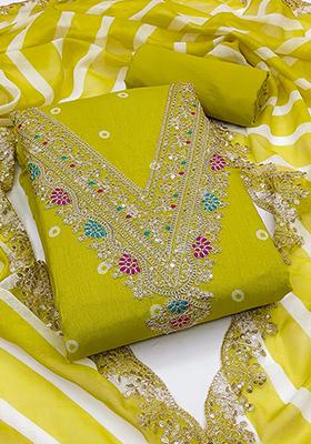 Sea Green Solid Chanderi Dress Material