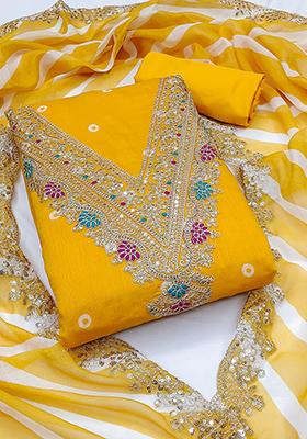Yellow Solid Chanderi Dress Material