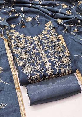 Aqua Blue Solid Silk Dress Material