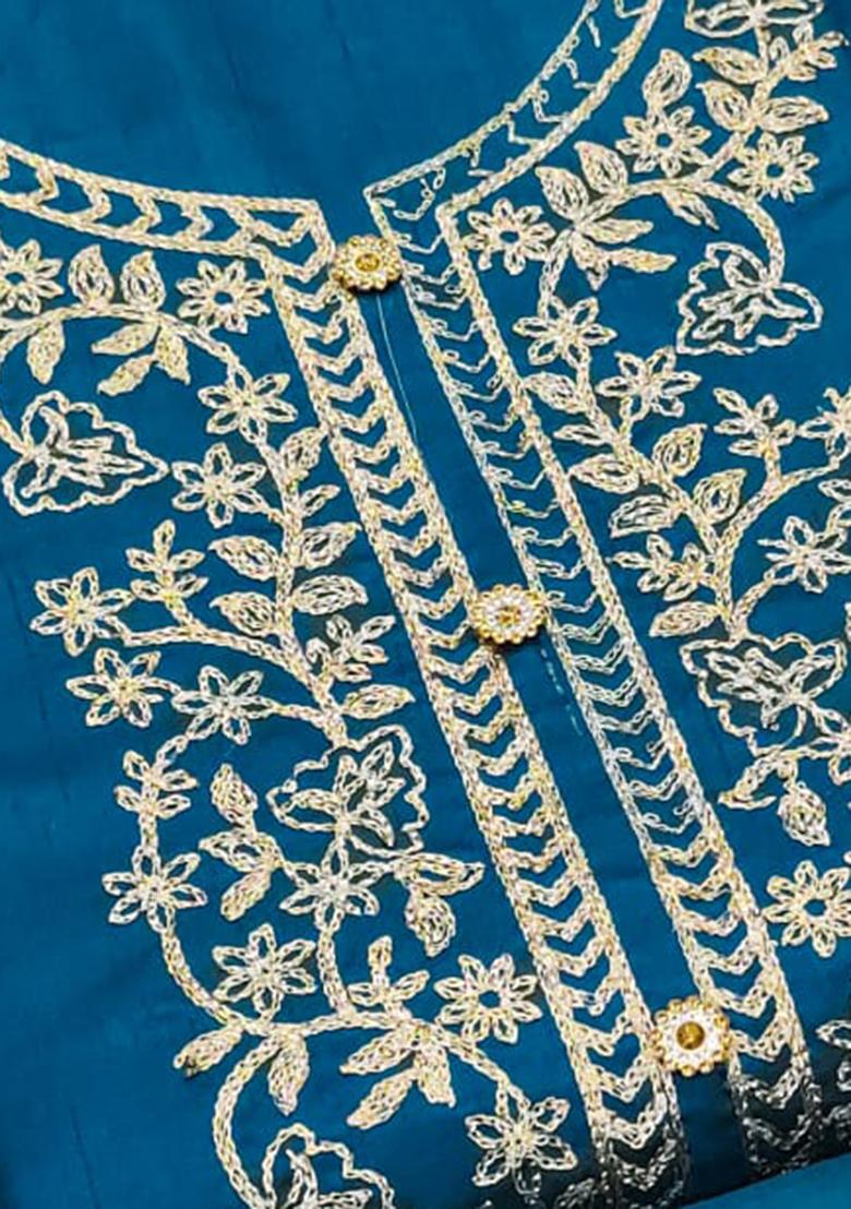 Blue Solid Silk Dress Material