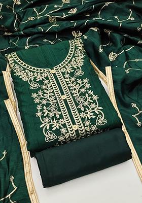 Green Solid Silk Dress Material