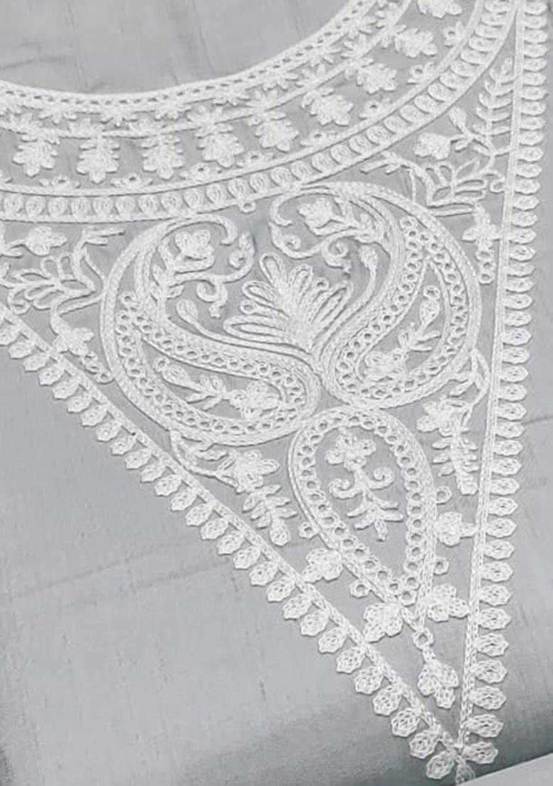 Grey Solid Silk Dress Material