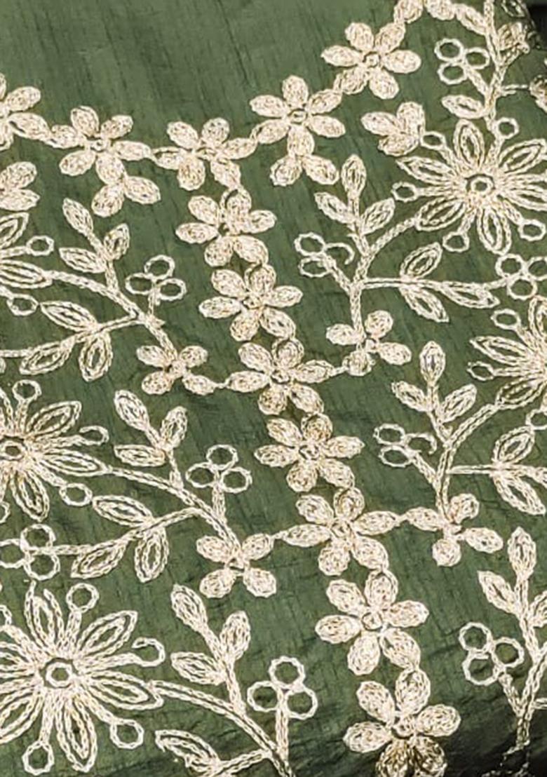 Olive Green Solid Silk Dress Material