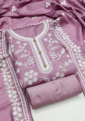 Magenta Solid Silk Dress Material