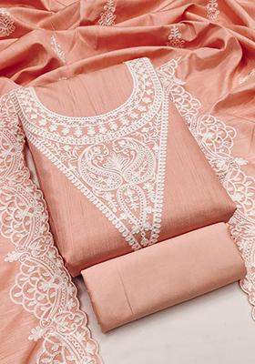 Orange Solid Silk Dress Material