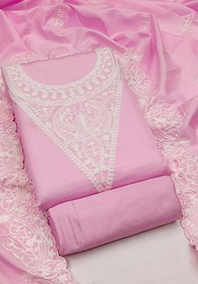 Pink Solid Silk Dress Material