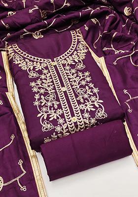 Purple Solid Silk Dress Material