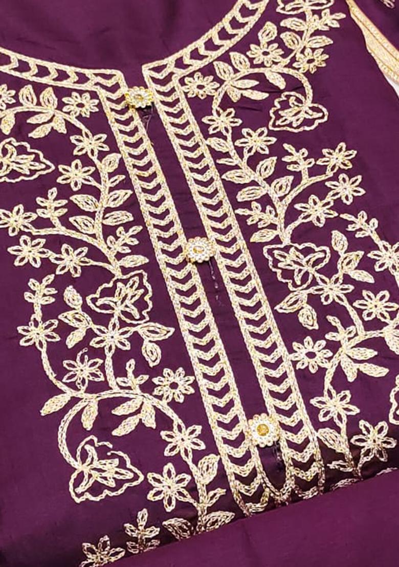 Purple Solid Silk Dress Material