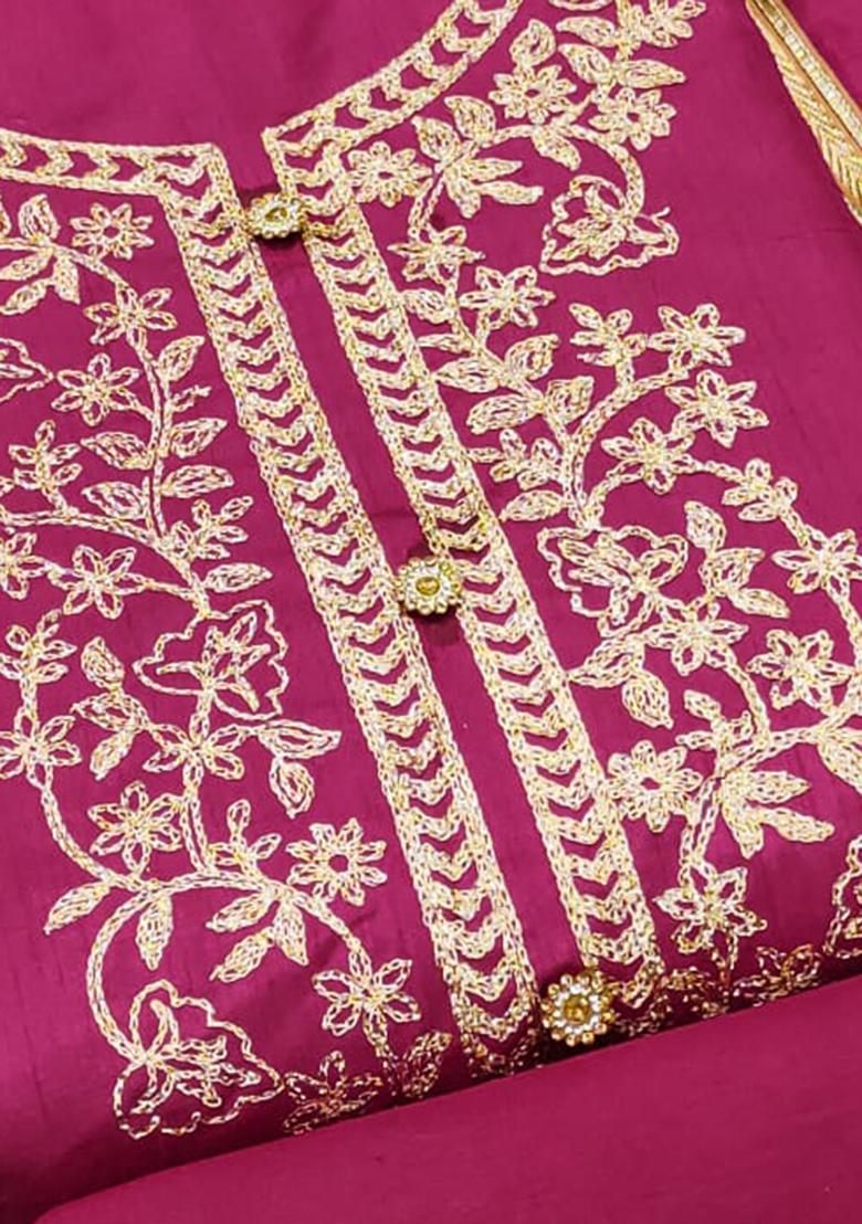 Red Solid Silk Dress Material