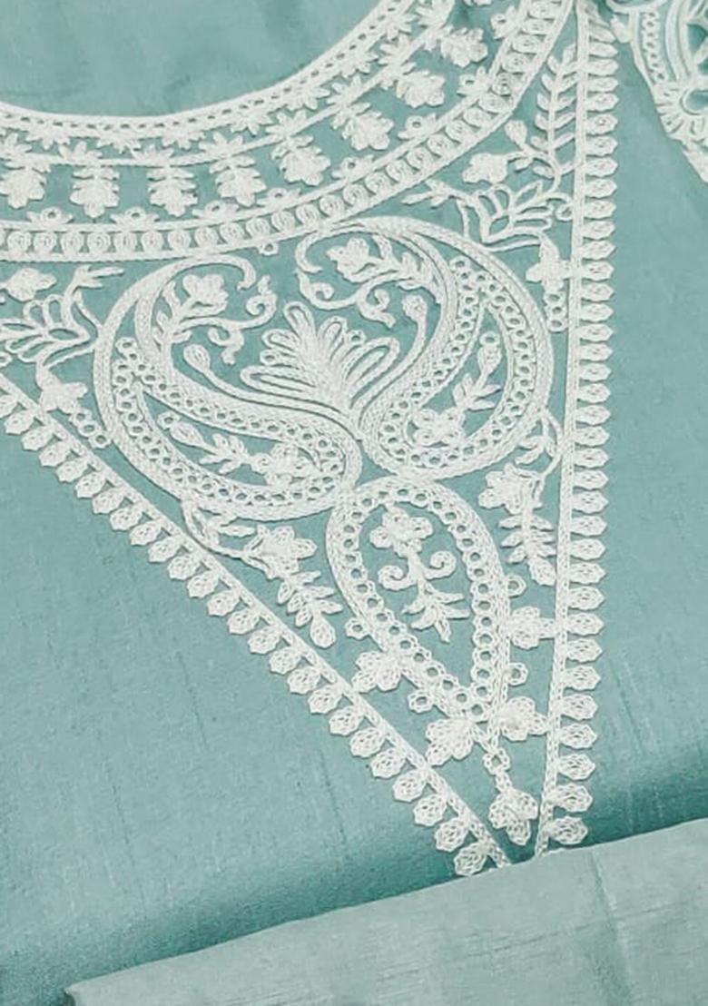 Teal Blue Solid Silk Dress Material