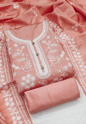 Peach Solid Silk Dress Material