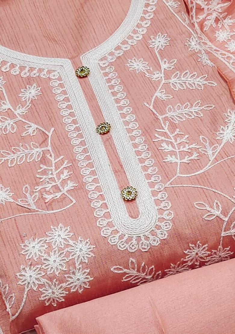 Peach Solid Silk Dress Material