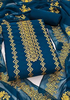 Blue Solid Georgette Dress Material