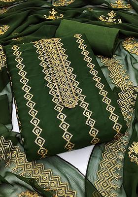 Green Solid Georgette Dress Material