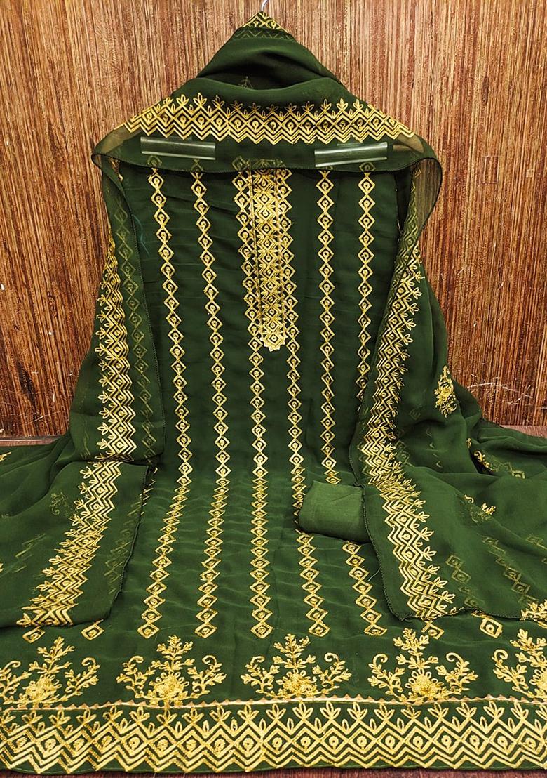 Green Solid Georgette Dress Material