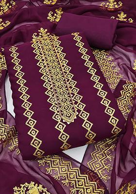 Purple Solid Georgette Dress Material