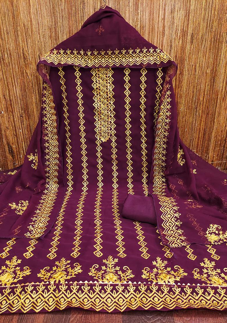 Purple Solid Georgette Dress Material