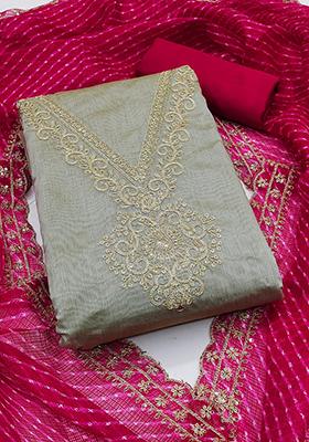 Grey Solid Chanderi Dress Material