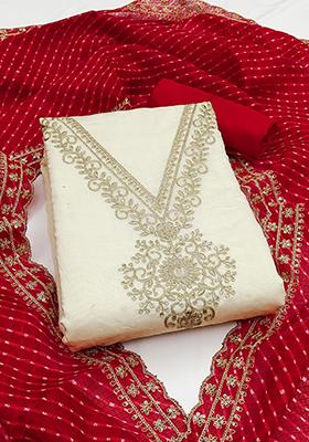 White Solid Chanderi Dress Material