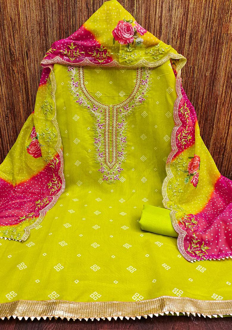 Sea Green Solid Chanderi Dress Material