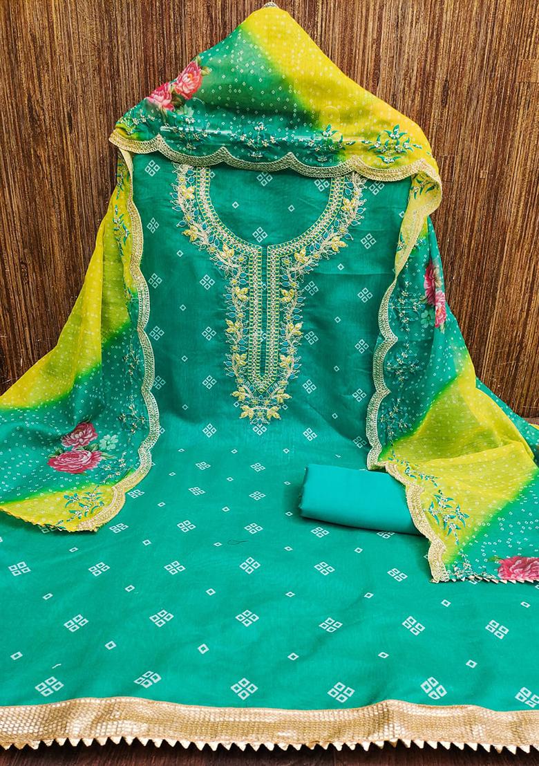 Multicolor Solid Chanderi Dress Material