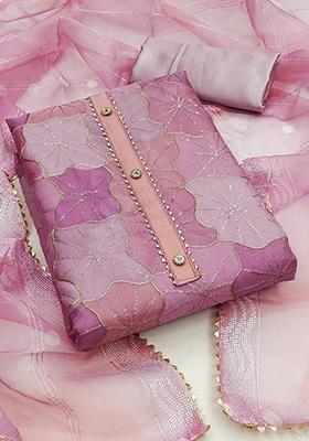 Magenta Solid Organza Dress Material