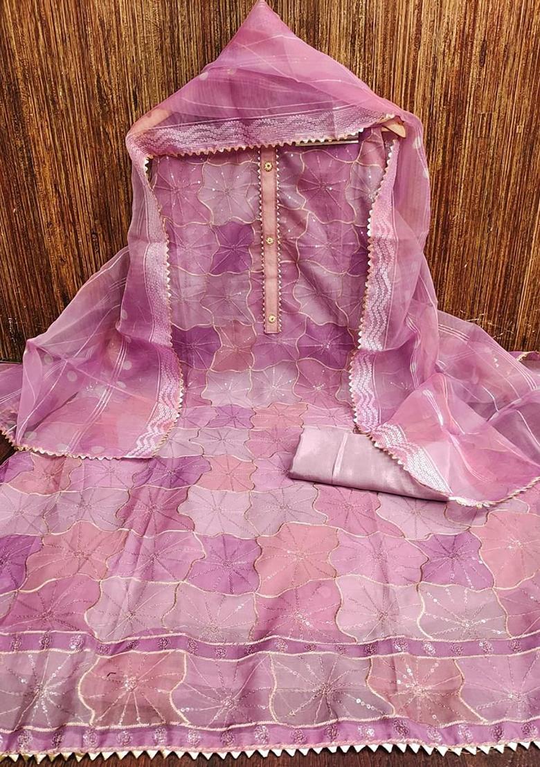 Magenta Solid Organza Dress Material