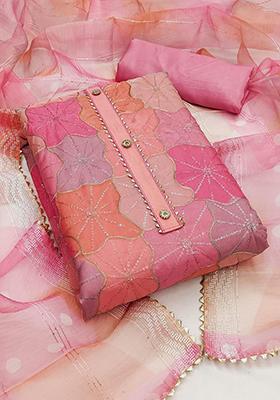 Pink Solid Organza Dress Material