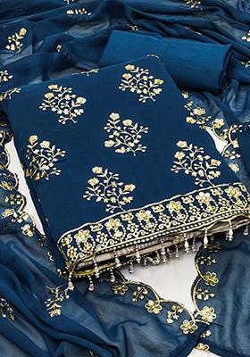 Aqua Blue Solid Georgette Dress Material