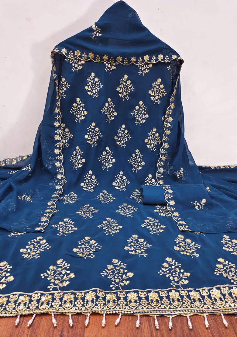 Aqua Blue Solid Georgette Dress Material