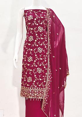 Pink Solid Georgette Dress Material