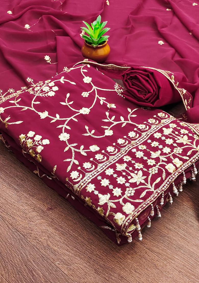 Pink Solid Georgette Dress Material