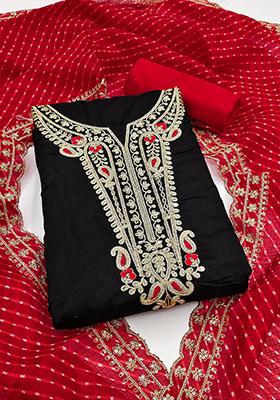 Black Solid Chanderi Dress Material